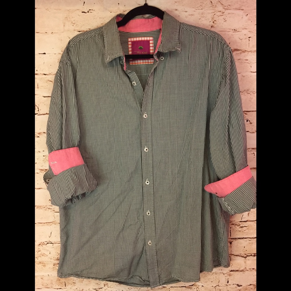 PARK WEST Button Down Shirt Gingham Black white XL